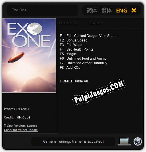 Exo One: Trainer +8 [v1.8]