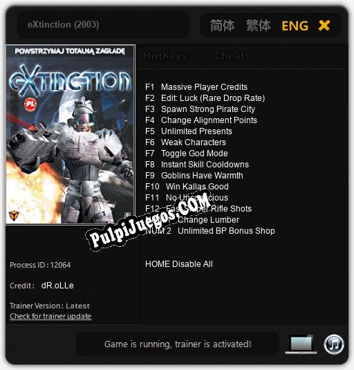 eXtinction (2003): Treinador (V1.0.81)