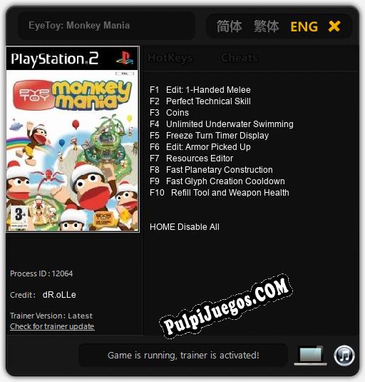 Entrenador liberado a EyeToy: Monkey Mania [v1.0.6]