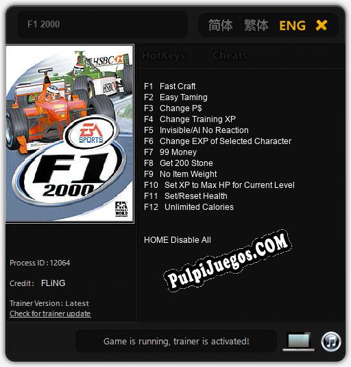 F1 2000: Cheats, Trainer +12 [FLiNG]