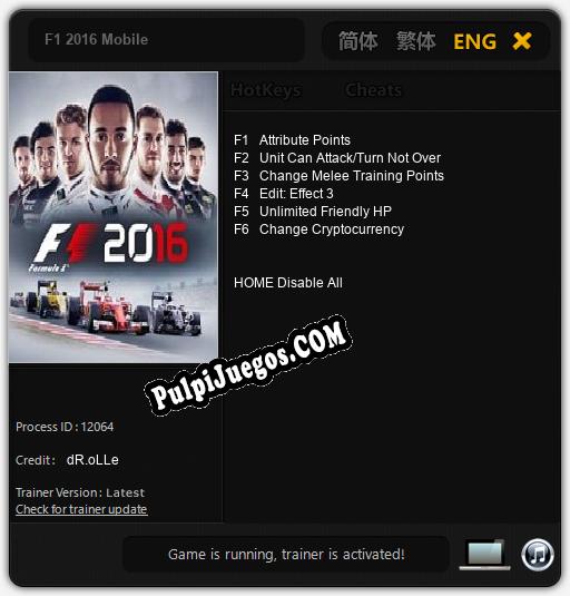 Entrenador liberado a F1 2016 Mobile [v1.0.7]