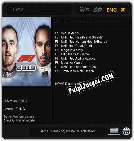 F1 2019: Cheats, Trainer +10 [FLiNG]