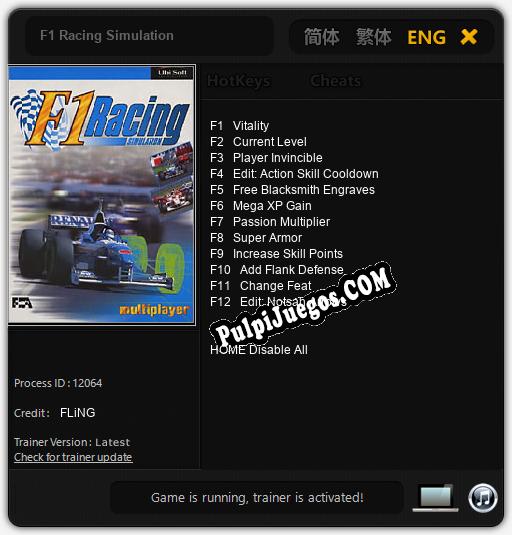 F1 Racing Simulation: Trainer +12 [v1.4]