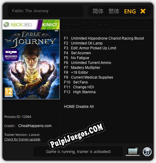 Fable: The Journey: Cheats, Trainer +12 [CheatHappens.com]