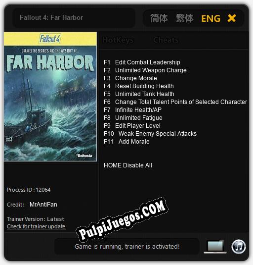 Entrenador liberado a Fallout 4: Far Harbor [v1.0.5]