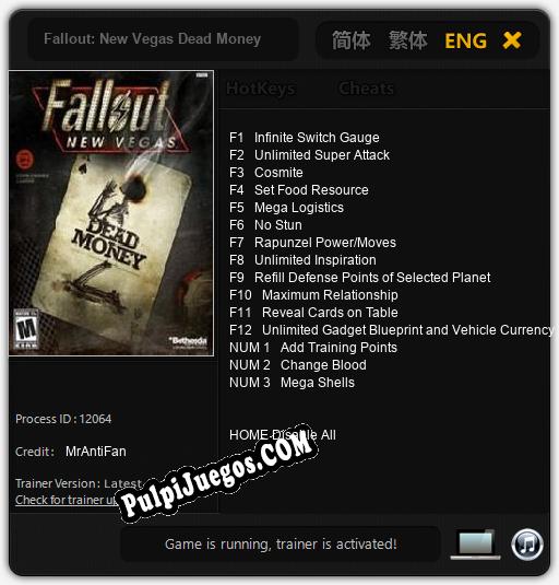 Fallout: New Vegas Dead Money: Treinador (V1.0.74)