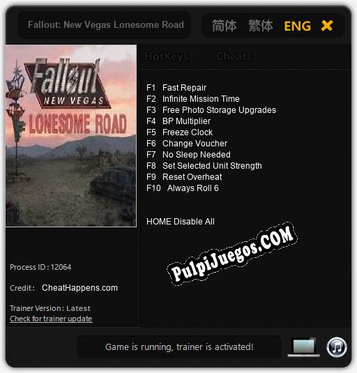 Fallout: New Vegas Lonesome Road: Cheats, Trainer +10 [CheatHappens.com]