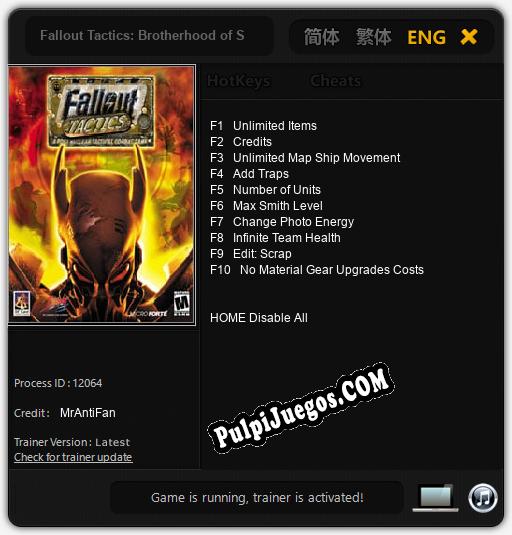 Entrenador liberado a Fallout Tactics: Brotherhood of Steel [v1.0.9]