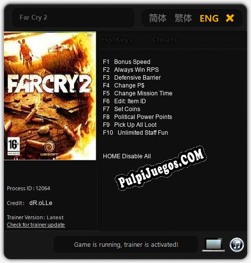 Entrenador liberado a Far Cry 2 [v1.0.8]