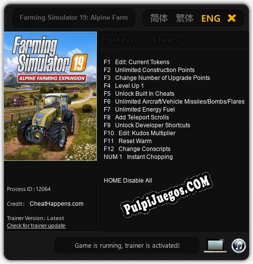 Farming Simulator 19: Alpine Farming Expansion: Treinador (V1.0.10)