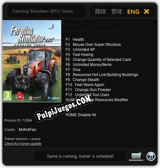 Farming Simulator 2013: Ursus: Cheats, Trainer +13 [MrAntiFan]