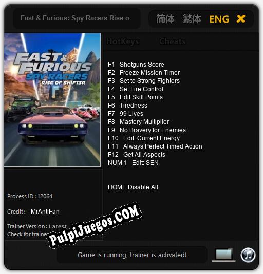 Fast & Furious: Spy Racers Rise of SH1FT3R: Cheats, Trainer +13 [MrAntiFan]