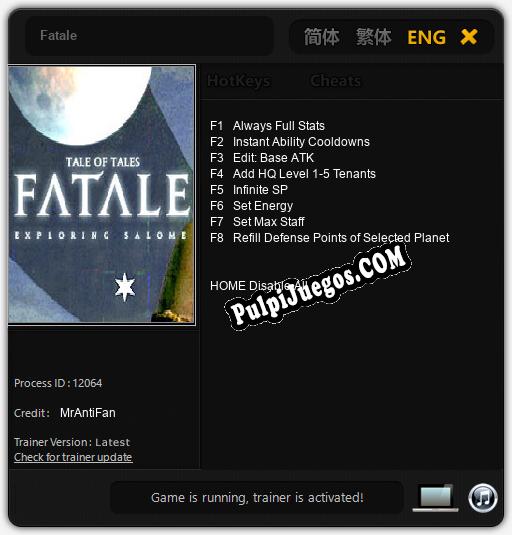 Fatale: Cheats, Trainer +8 [MrAntiFan]