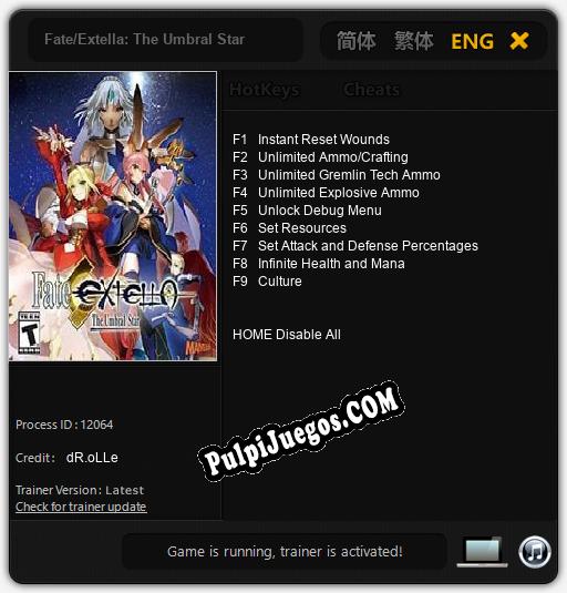 Entrenador liberado a Fate/Extella: The Umbral Star [v1.0.6]