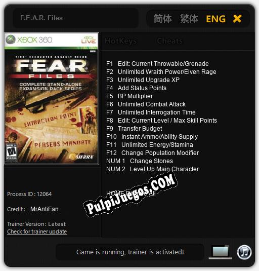 F.E.A.R. Files: Treinador (V1.0.22)