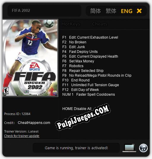 FIFA 2002: Cheats, Trainer +13 [CheatHappens.com]