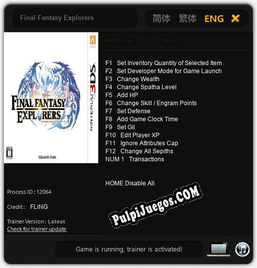 Final Fantasy Explorers: Treinador (V1.0.76)