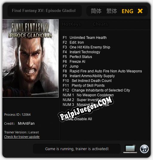 Final Fantasy XV: Episode Gladiolus: Trainer +15 [v1.9]