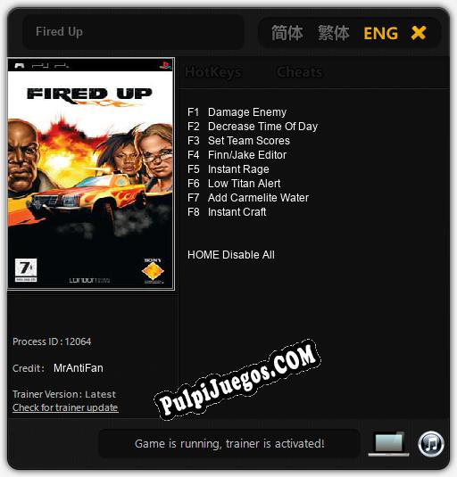 Fired Up: Cheats, Trainer +8 [MrAntiFan]