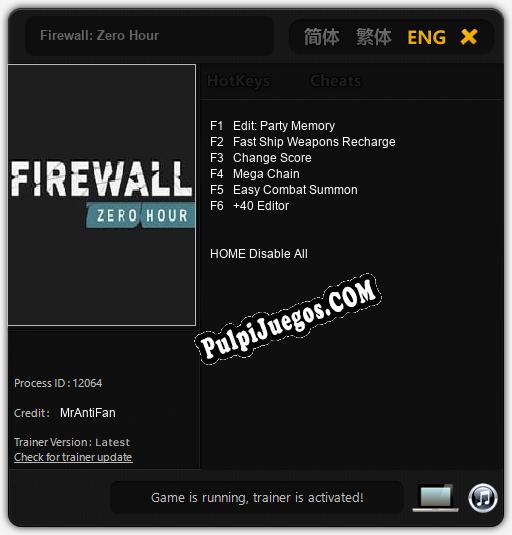 Entrenador liberado a Firewall: Zero Hour [v1.0.8]