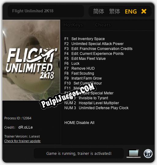 Flight Unlimited 2K18: Treinador (V1.0.56)