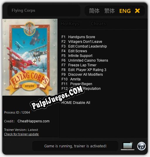 Flying Corps: Trainer +12 [v1.2]