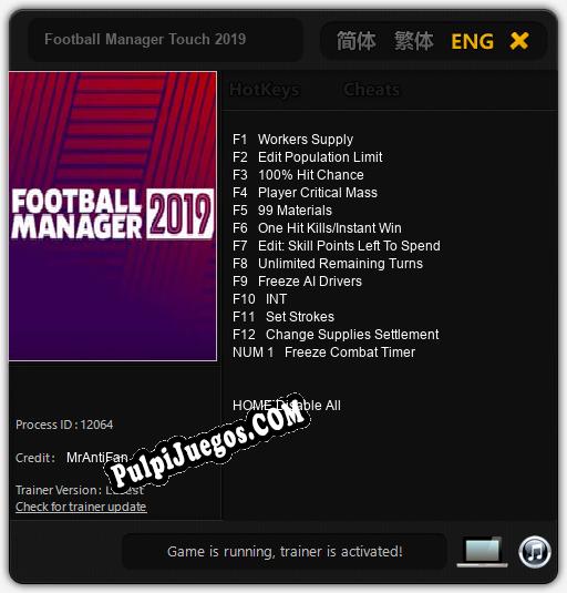 Football Manager Touch 2019: Trainer +13 [v1.4]