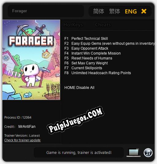 Forager: Cheats, Trainer +8 [MrAntiFan]