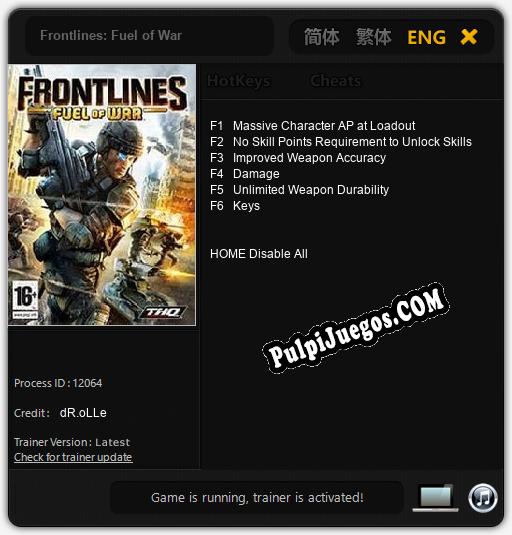 Entrenador liberado a Frontlines: Fuel of War [v1.0.9]