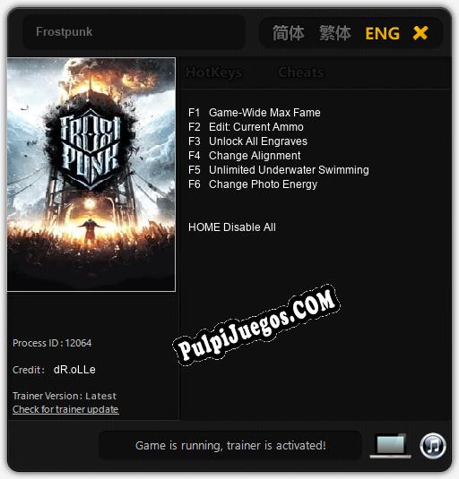 Entrenador liberado a Frostpunk [v1.0.6]