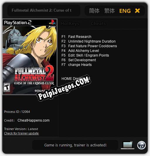 Fullmetal Alchemist 2: Curse of the Crimson Elixir: Cheats, Trainer +7 [CheatHappens.com]