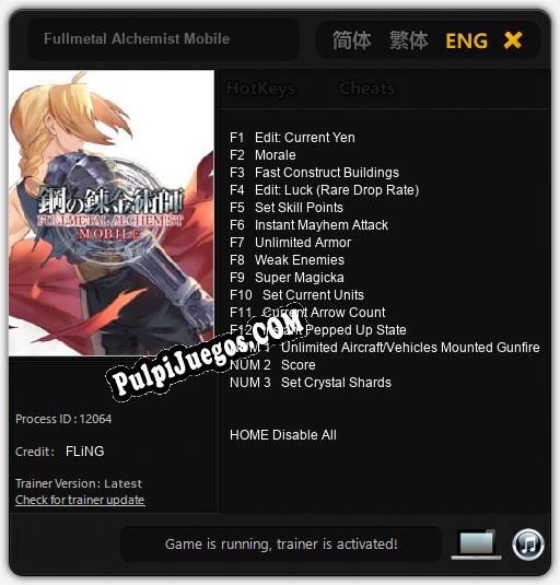 Fullmetal Alchemist Mobile: Trainer +15 [v1.3]