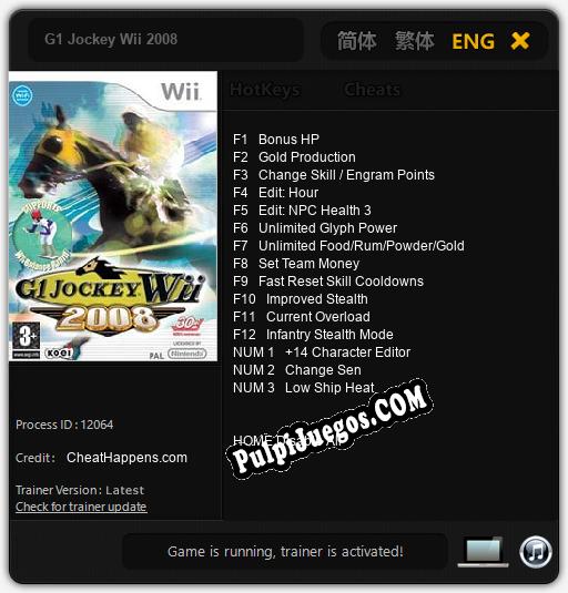 G1 Jockey Wii 2008: Cheats, Trainer +15 [CheatHappens.com]