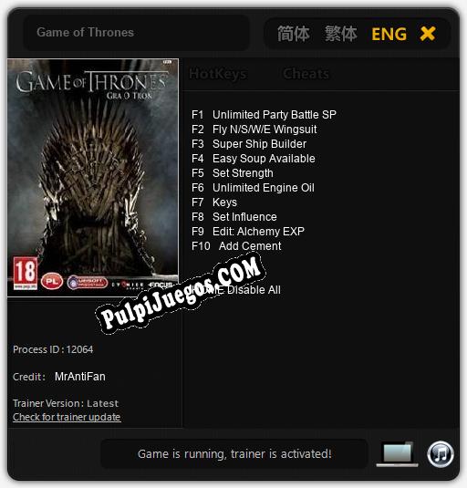 Game of Thrones: Cheats, Trainer +10 [MrAntiFan]