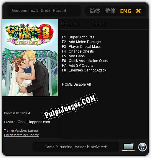 Gardens Inc. 3: Bridal Pursuit: Cheats, Trainer +8 [CheatHappens.com]