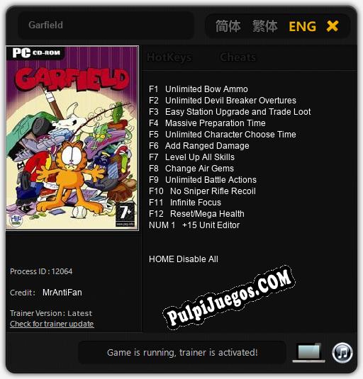 Entrenador liberado a Garfield [v1.0.7]