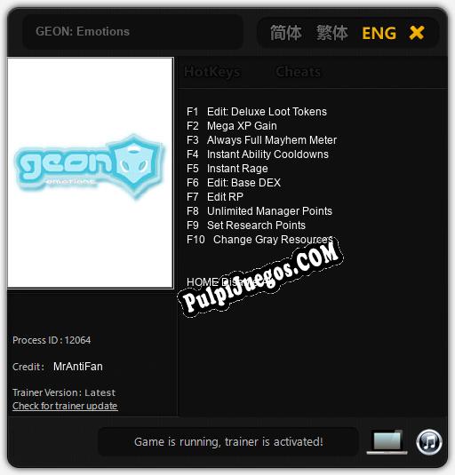 GEON: Emotions: Cheats, Trainer +10 [MrAntiFan]