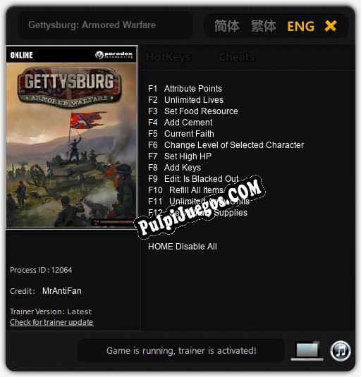 Gettysburg: Armored Warfare: Cheats, Trainer +12 [MrAntiFan]