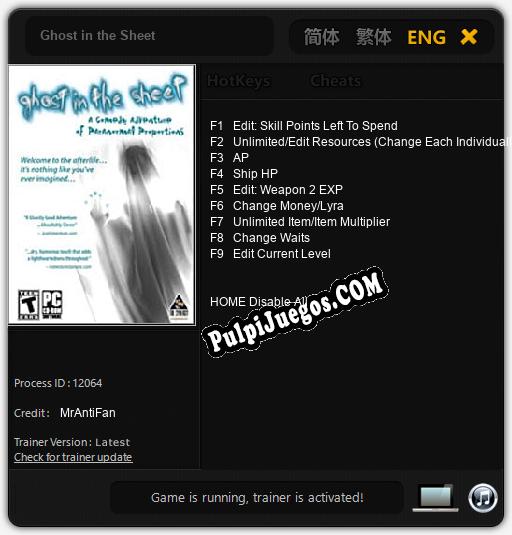 Ghost in the Sheet: Trainer +9 [v1.8]