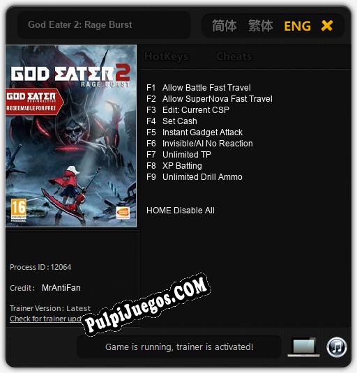 God Eater 2: Rage Burst: Treinador (V1.0.23)