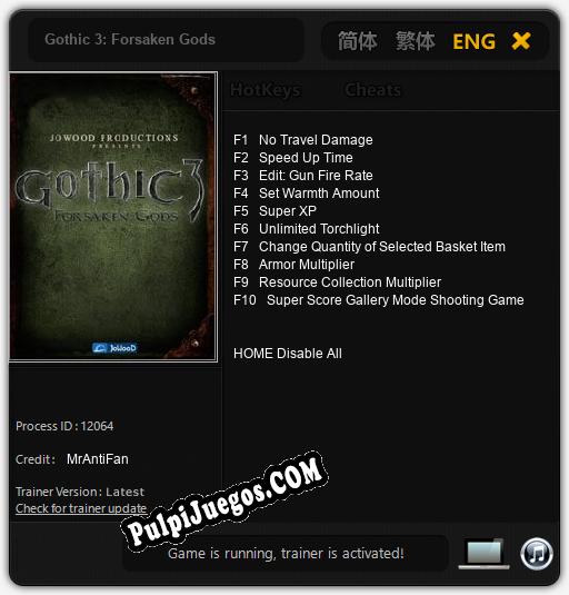 Entrenador liberado a Gothic 3: Forsaken Gods [v1.0.9]