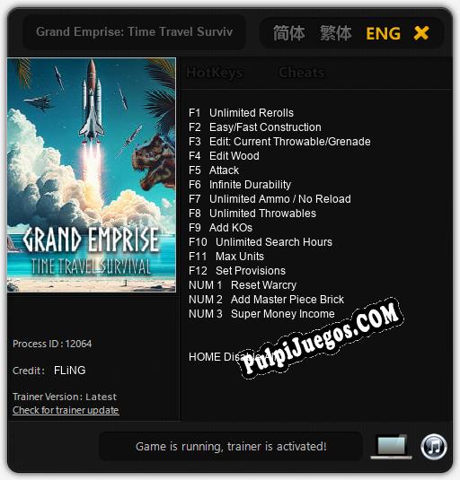 Grand Emprise: Time Travel Survival: Treinador (V1.0.43)