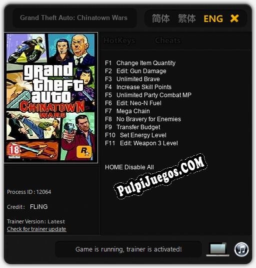 Grand Theft Auto: Chinatown Wars: Trainer +11 [v1.9]