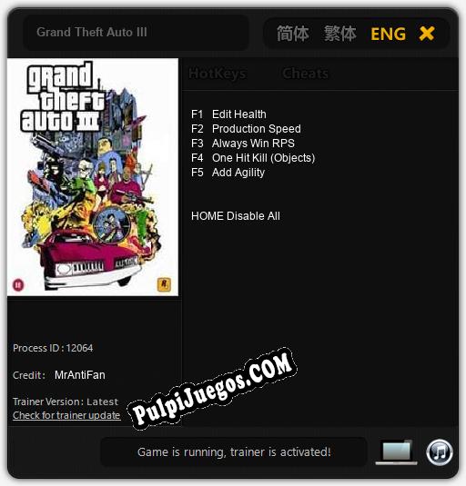 Grand Theft Auto III: Cheats, Trainer +5 [MrAntiFan]