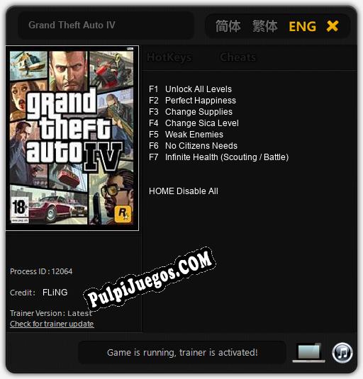 Entrenador liberado a Grand Theft Auto IV [v1.0.7]