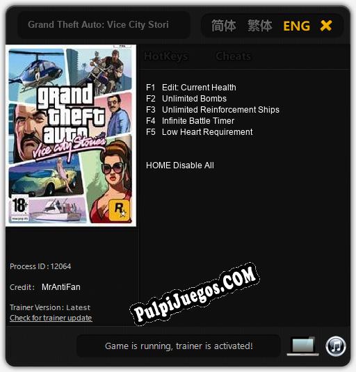 Grand Theft Auto: Vice City Stories: Treinador (V1.0.54)