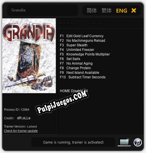 Grandia: Treinador (V1.0.22)