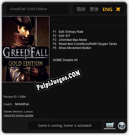 GreedFall: Gold Edition: Treinador (V1.0.24)