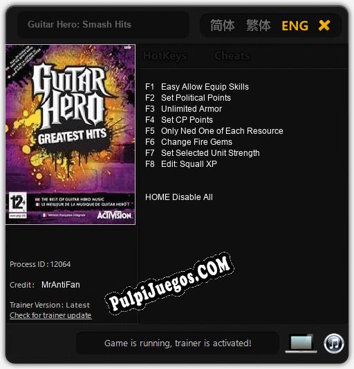 Guitar Hero: Smash Hits: Trainer +8 [v1.4]