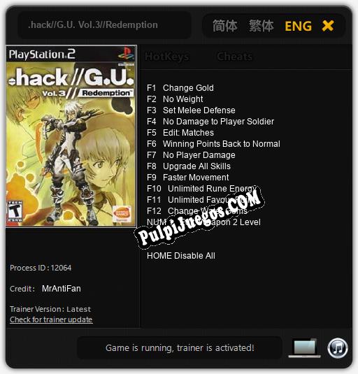 Entrenador liberado a .hack//G.U. Vol.3//Redemption [v1.0.3]